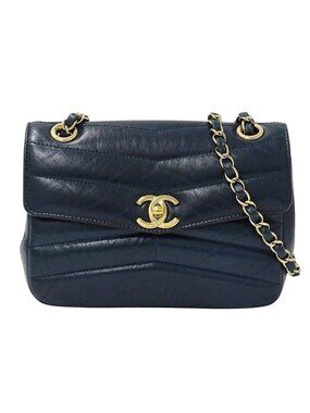 Chanel Shoulder Bag Leather Blue Green Gold Chain